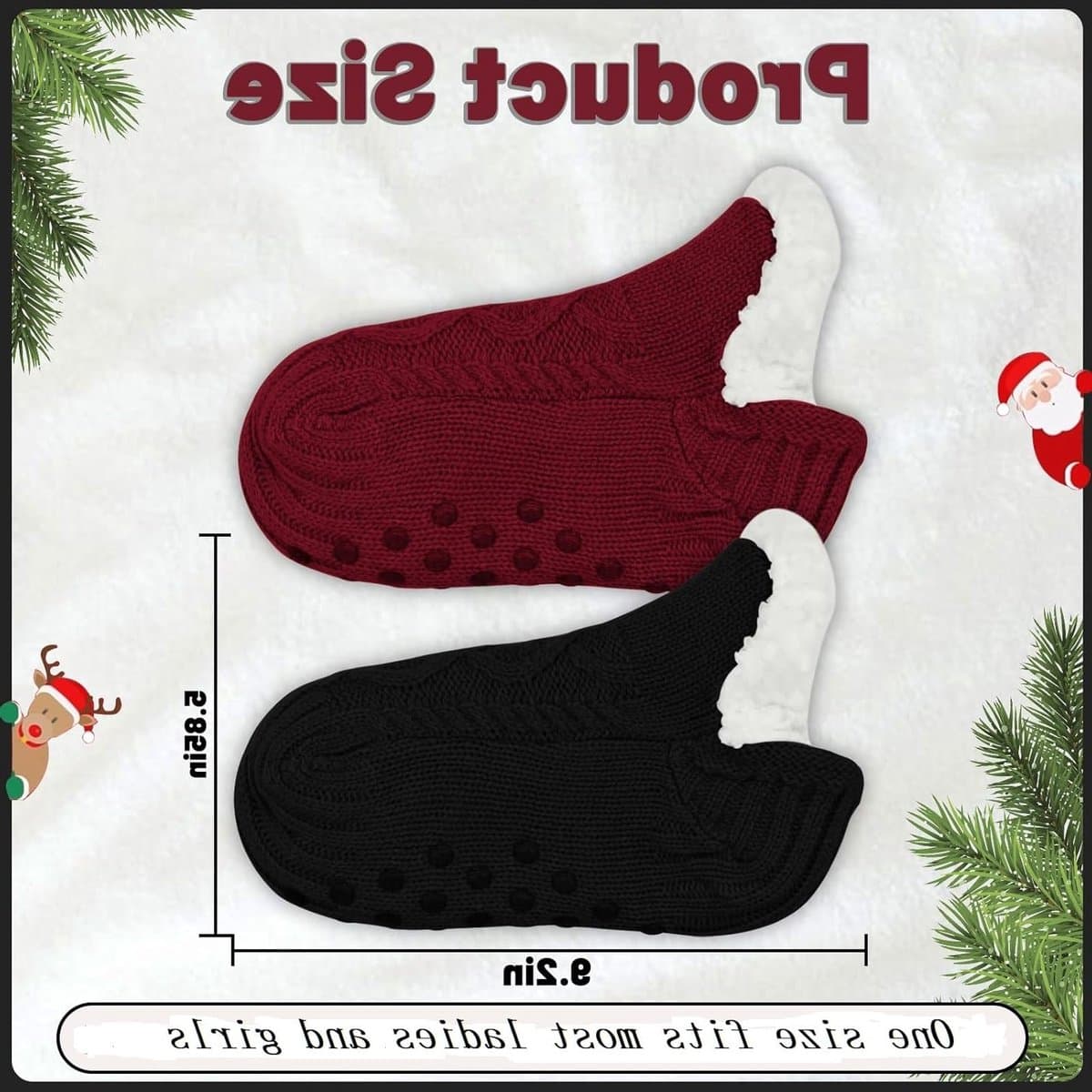 Warme Dames Slippers en Fleece Gevoerde Sokken, Antislip Gebreide Dikke Sokken voor Binnen en Buiten Gebruik