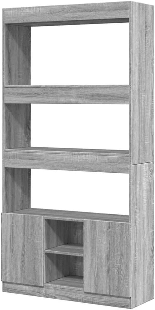 Highboard Kast - Opbergkast - Woonkamer Inrichting - Glad Oppervlak - 92 x 33 x 180 cm - Grijs Sonoma
