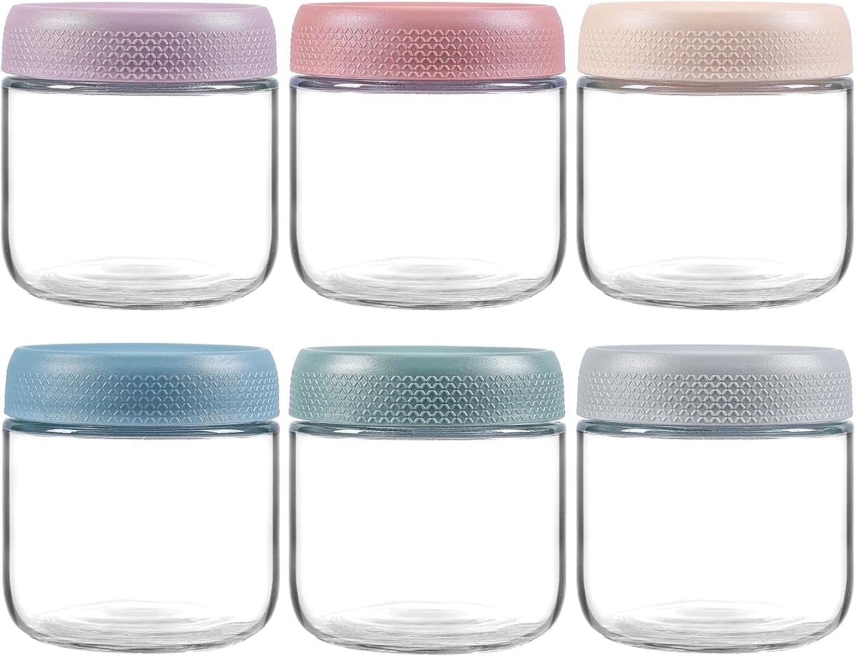 OLOEY 6 stuks 10 ounce glazen blikken met afdichtende deksel, brede Mason blikken over nacht haver, salades, snacks, yoghurt, kruiden en suiker voedsel opslag