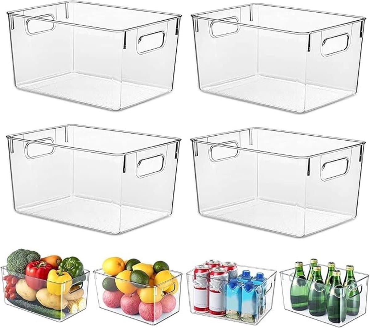 Opbergbakken Bijkeuken (Transparant) - Set Koelkast-organizer ,Set of 4