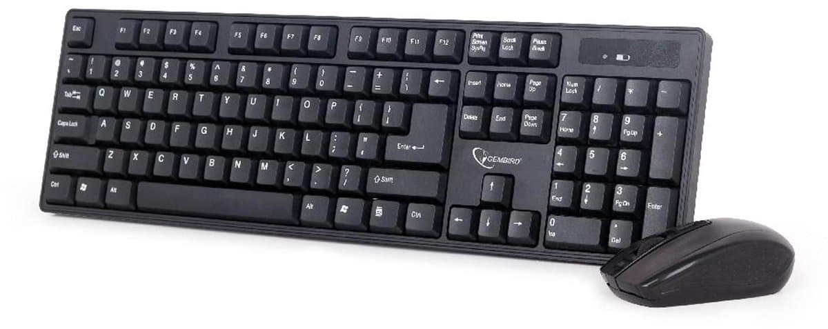 Gembird Draadloze Desktopset met Volledig Toetsenbord en Optische Muis, Lange Batterijduur, Comfortabele Typervaring, Compatibel met Windows - Zwart