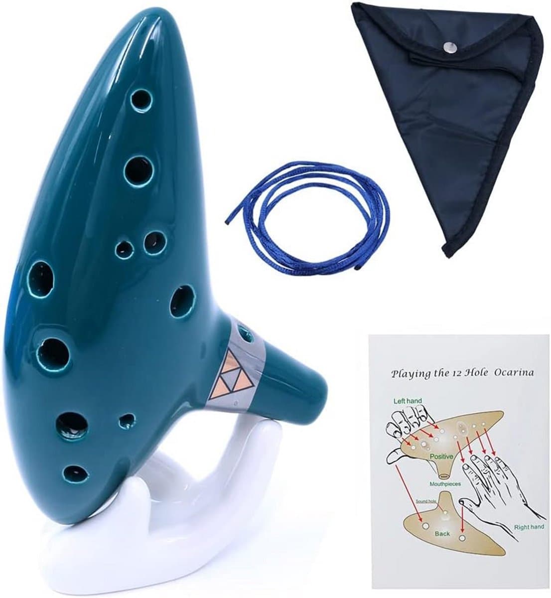 Keramische Ocarina 12 Gaten Alto C Muziekinstrument voor Beginners - Inclusief Standaard