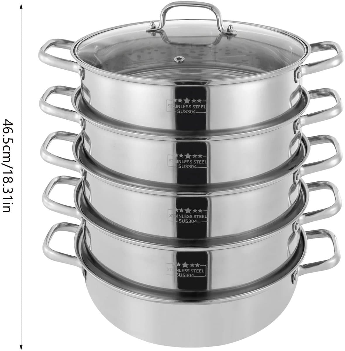 Allero Stoompan - Stoomkokers - 5-laags Stoomkoker - 26 cm - Roestvrijstaal - Glazen Deksel - Multi Cooker - Stoommandje