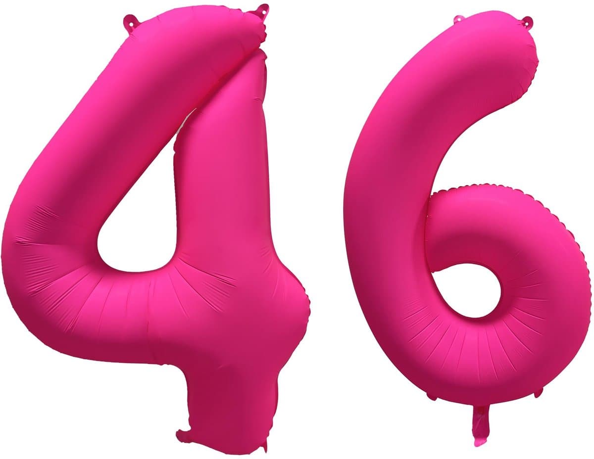 Folieballon 46 jaar - Neon Roze - 86 cm