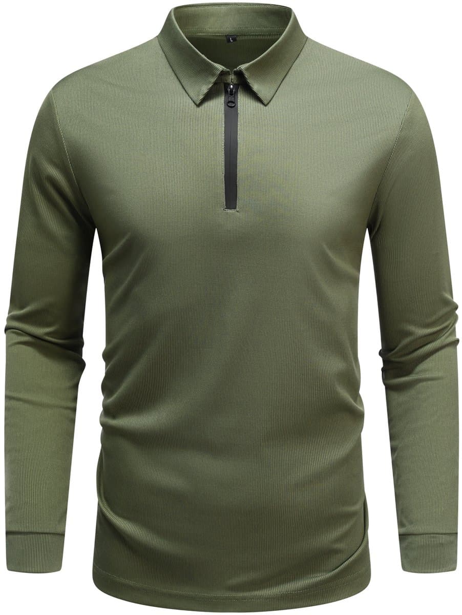 Allthemen Heren Lange Mouw Rek T-Shirt - Oversize Polo Met Halve Rits - 3XL