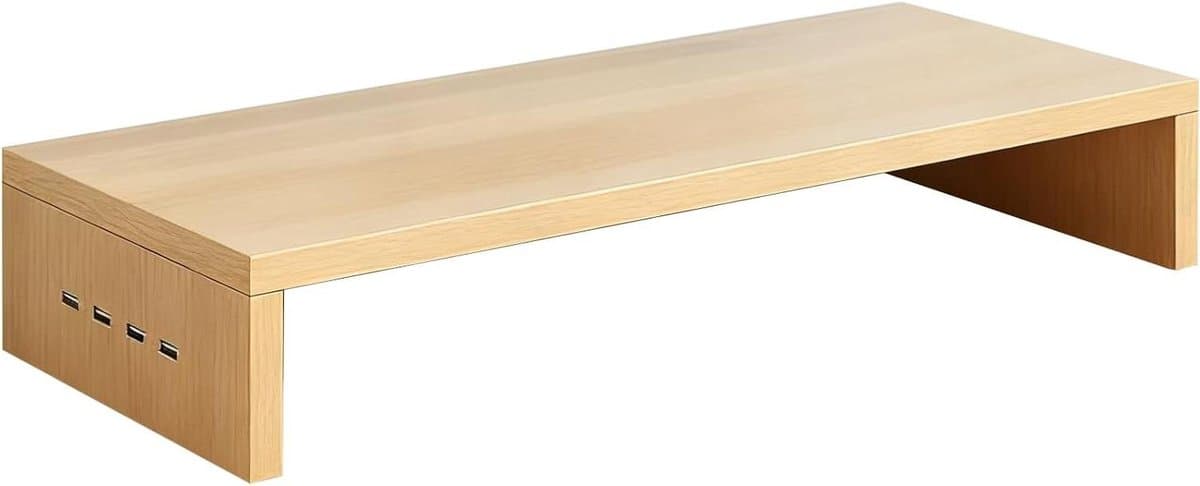 Monitor Verhoger - Bureau Organizer - Werkplek Optimalisatie - Met USB Poorten - 50 cm Lengte - Houtkleur