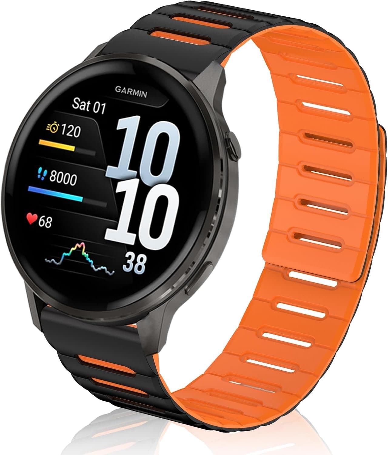 Armband 22 mm - Macaron siliconen - zwart oranje - comfortabele pasvorm voor Garmin Venu 4/3 en Forerunner - ShopVlot