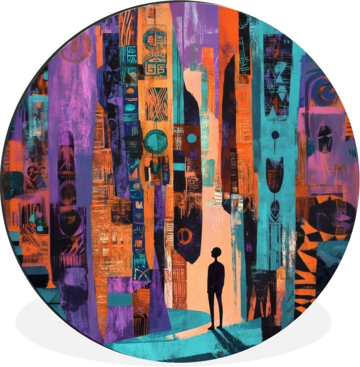 WallCircle - Wandcirkel - Muurcirkel - Abstract - Figuren - Kleurrijk - Aluminium - Dibond - 90x90 cm - Binnen en Buiten