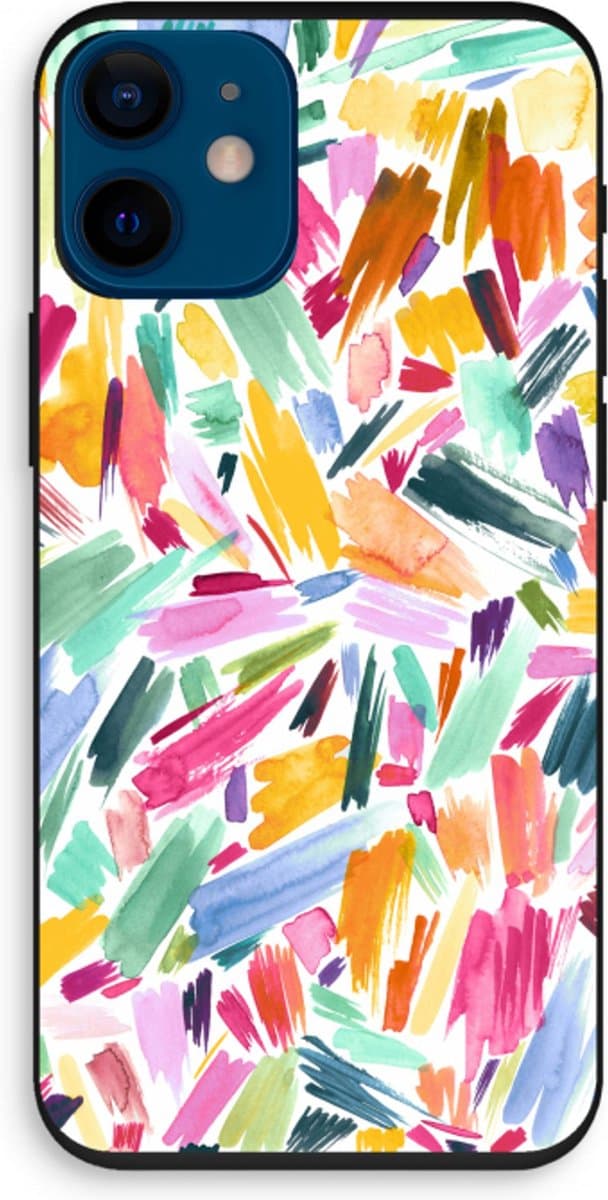 Case Company® - Hoesje geschikt voor iPhone 12 mini hoesje - Watercolor Brushstrokes - Biologisch Afbreekbaar Telefoonhoesje - Bescherming alle Kanten en Schermrand