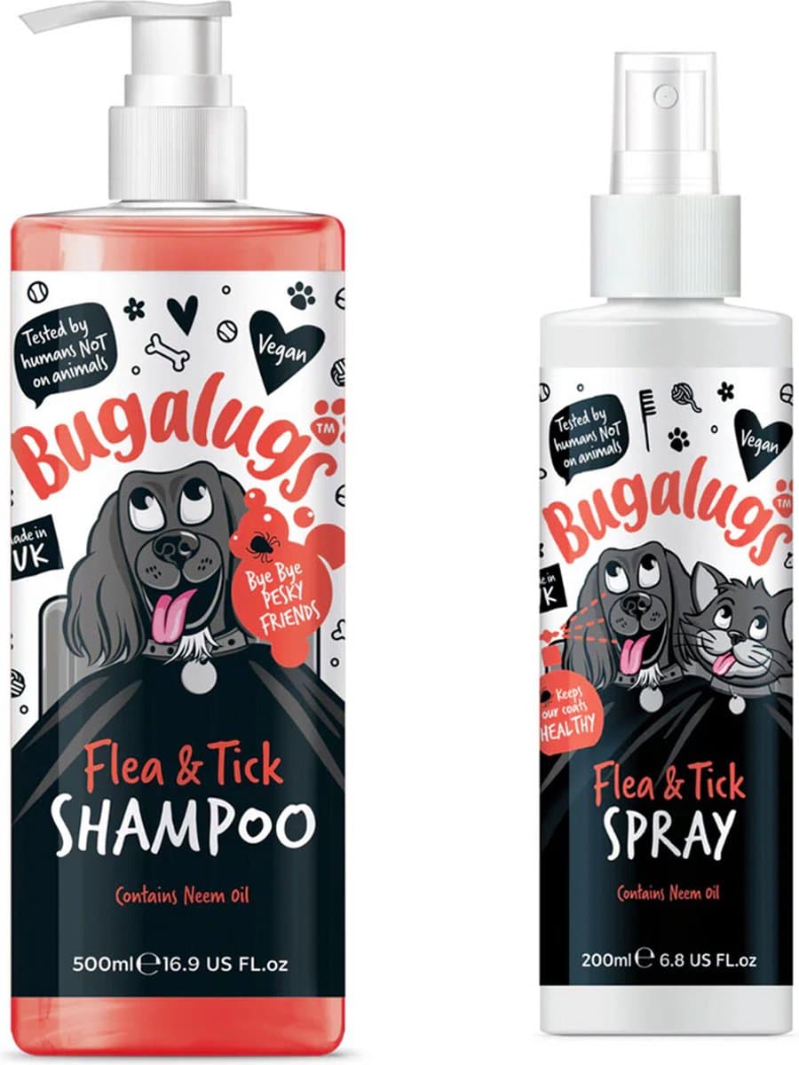 Bugalugs - Vlooien & teken hondenshampoo - Met neemolie - Alle vachttypes - Fles met pompje - Vegan - 500 ml