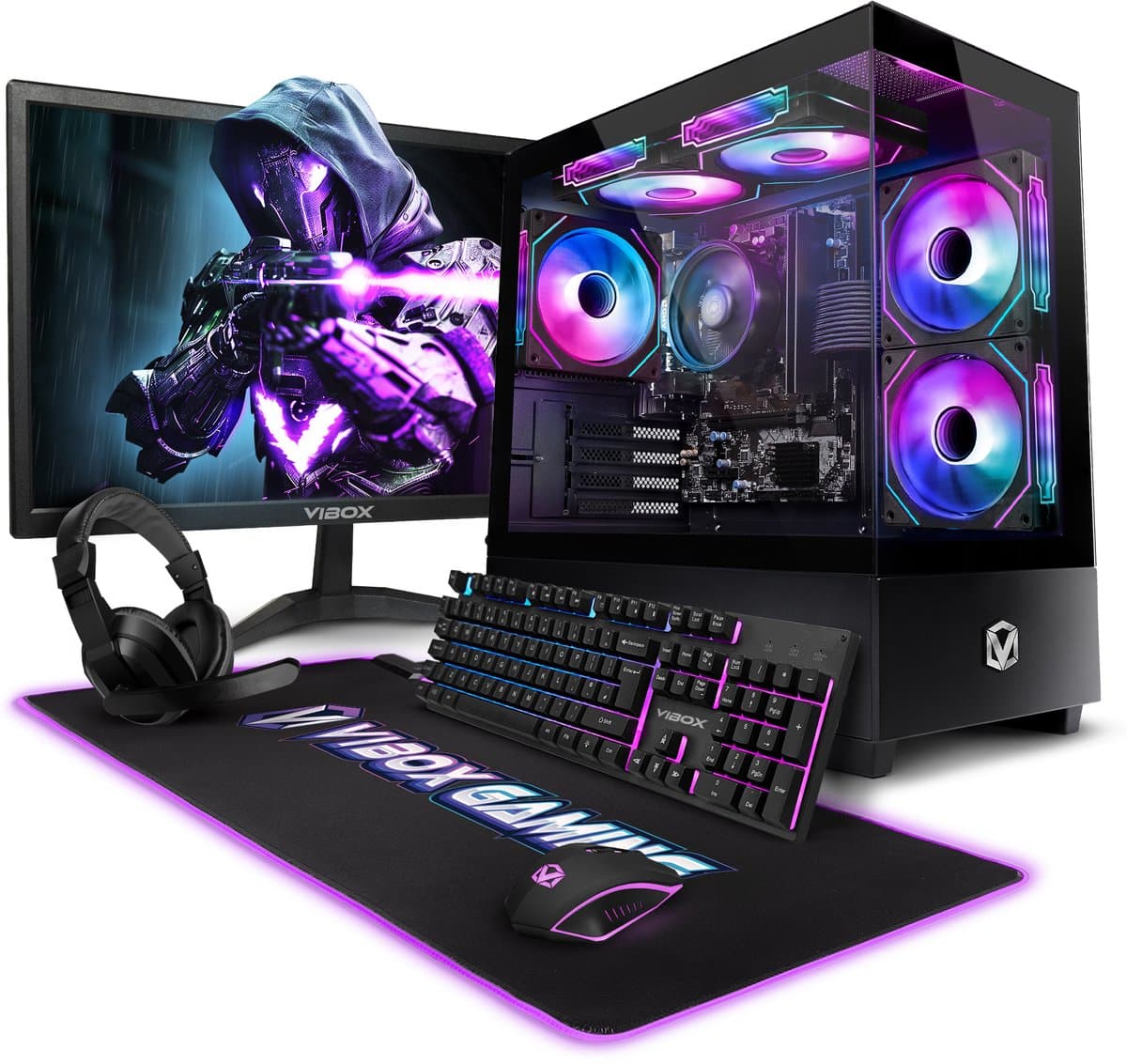 Vibox Gaming PC Set - Ryzen 3 3200G - Onboard Videokaart - 16GB RAM - 500GB SSD - Windows 11 - WiFi 6 + Bluetooth 5.4 - 22" Monitor + Accessoires