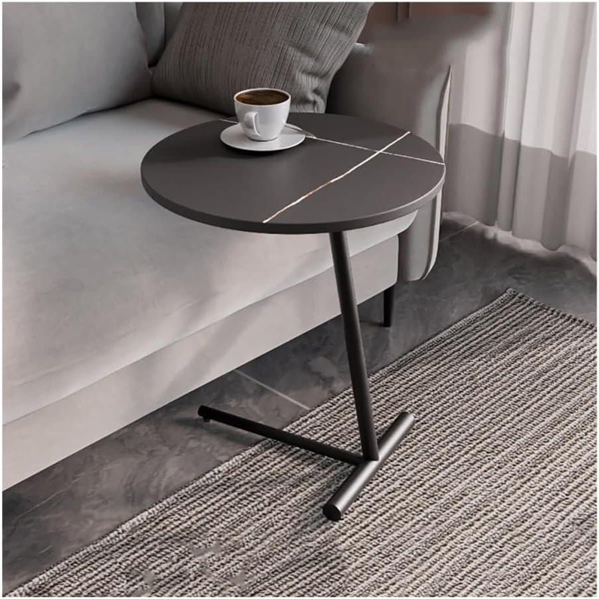 Ronde bijzettafel - C-tafel snacktafel - Woonkamer decoratie - Stevig stalen frame - 40 x 40 x 50 cm - Zwart