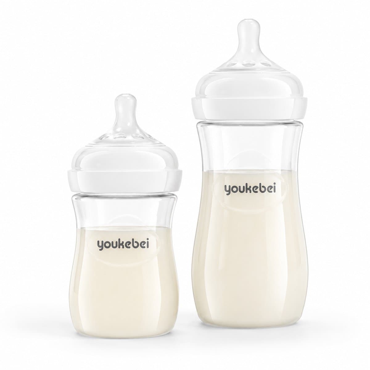 Gloovon® Babyfles Zuigfles - Anti-koliek Systeem & Brede Hals - Van BPA-vrij PP Materiaal met Speen - Transparant Wit 330 ml
