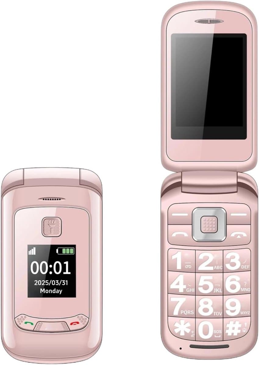 Mobiele Telefoon - Seniorentelefoon Klaptelefoon - Gemakkelijk Bellen - Grote Knoppen SOS - 2.8 Inch Scherm - Roze