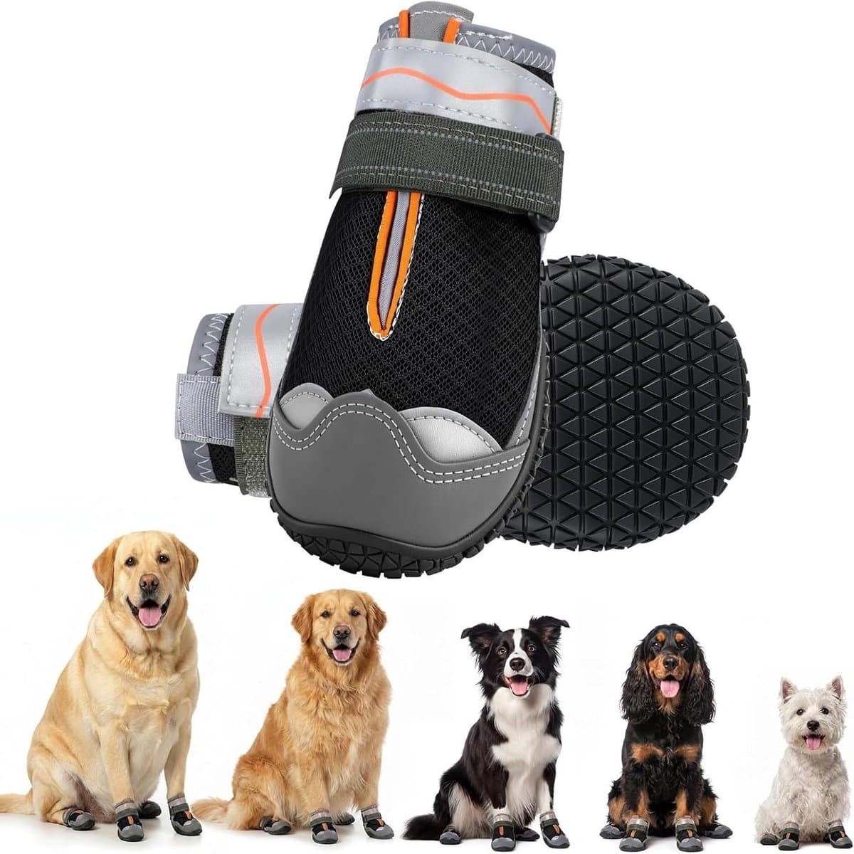 Hondenschoenen - Pootbeschermers - Hete bestrating - Ademend mesh - Maat 7 - Zwart Oranje