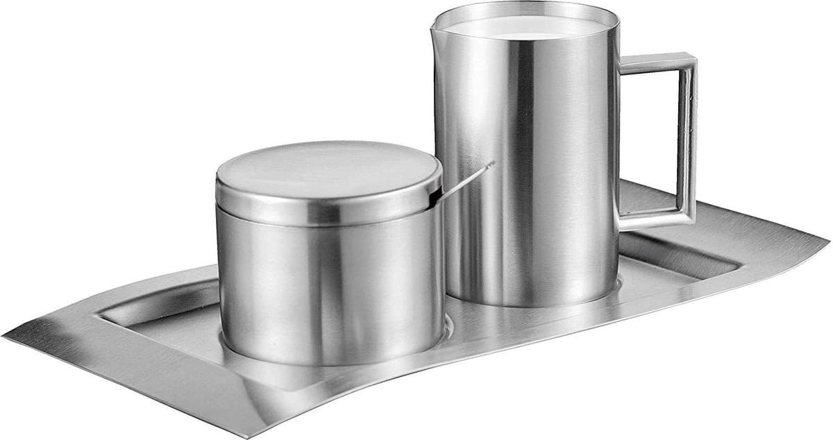 OmGoods - Dailygoody - Suiker- & Melkset - 5-delig - Vaatwasmachinebestendig - Roestvrij staal - Geschikt voor koffie en thee - 26,3 x 15 x 7,6 cm