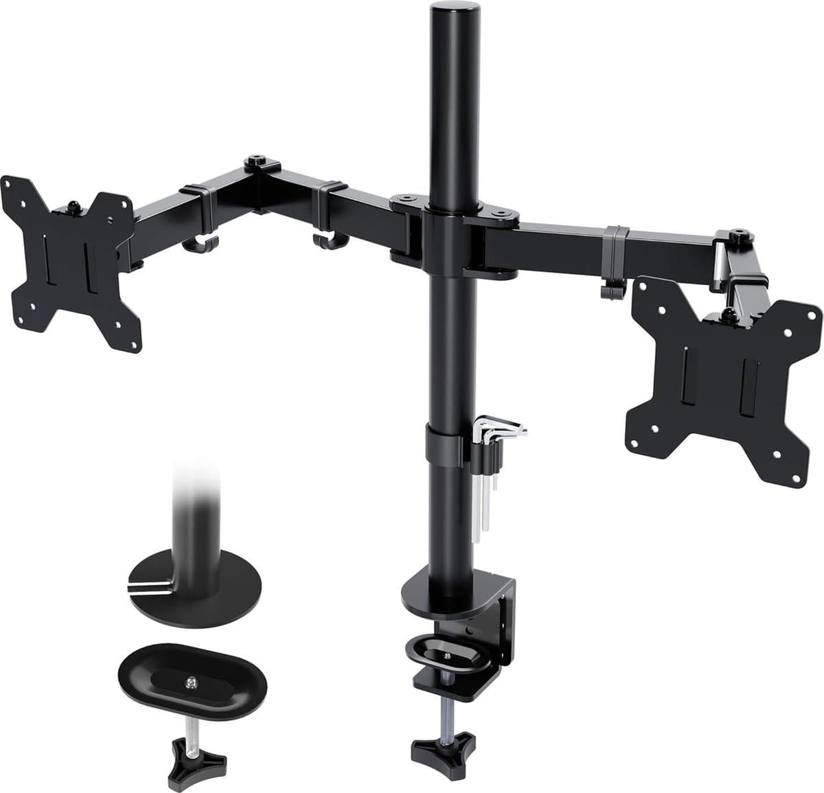 Volledig verstelbare Dual Monitor Arm voor Twee 13-30 Inch Schermen met Kabelbeheer - Compatibel met VESA 75x75 en 100x100, Max. 8 kg per Scherm