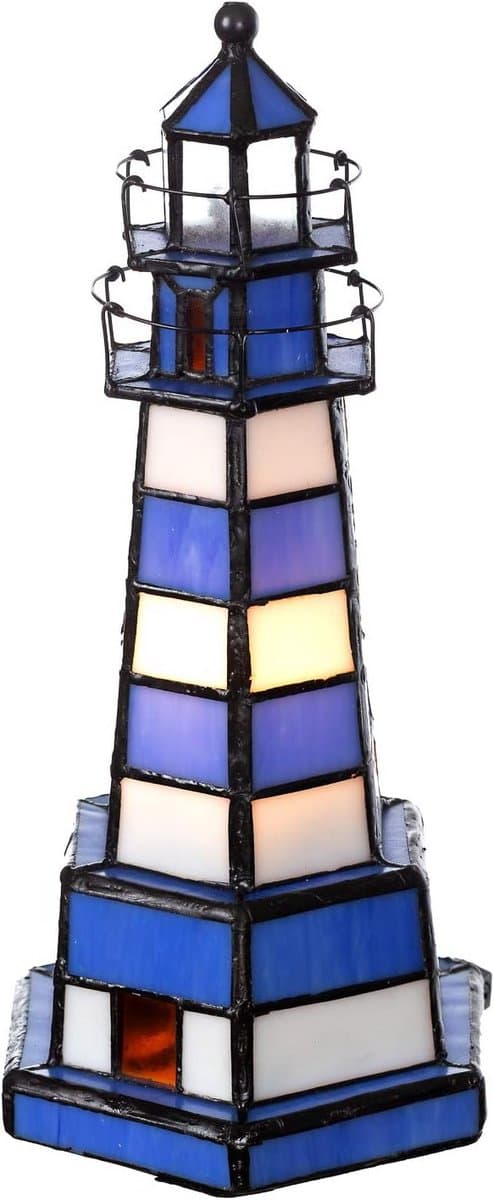 Tiffany Stijl Vuurtoren Tafellamp - Handgemaakt Glas in Lood Ambacht