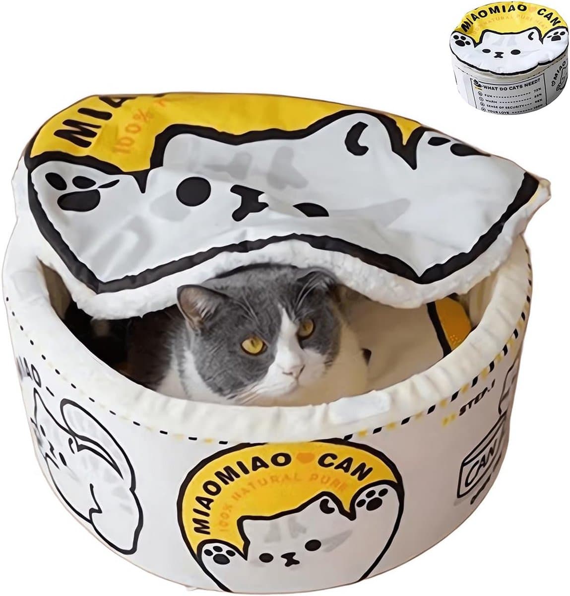 Pluizige Kattenmand met Spons - Zacht en Wasbaar Hondenkussen voor Slapen - M - Geel Wit