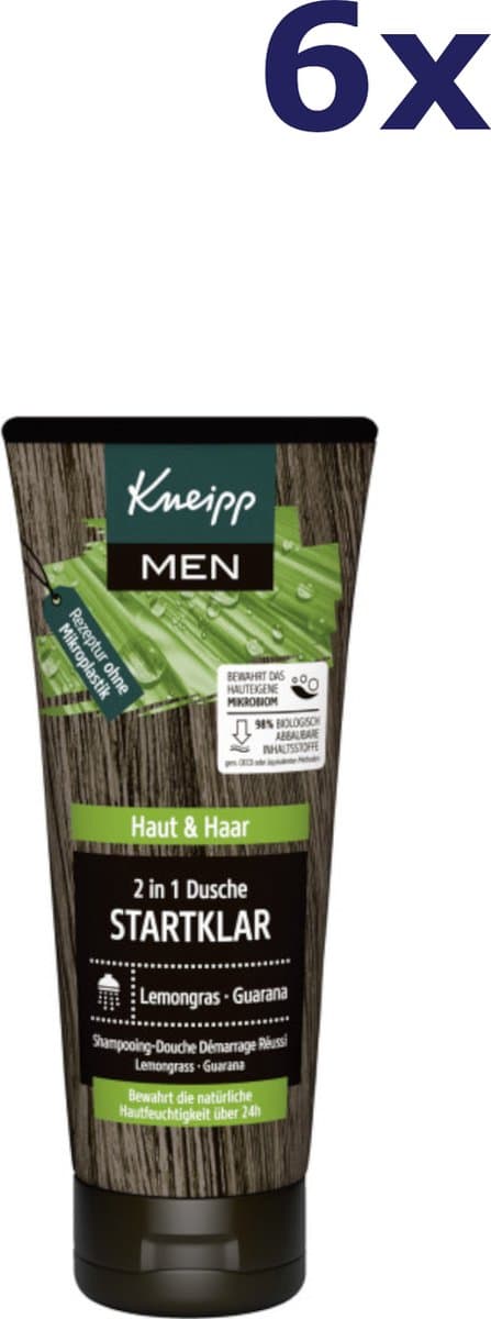 6x Kneipp douchegel Men 200ml Startklaar Lemongrass Guarana