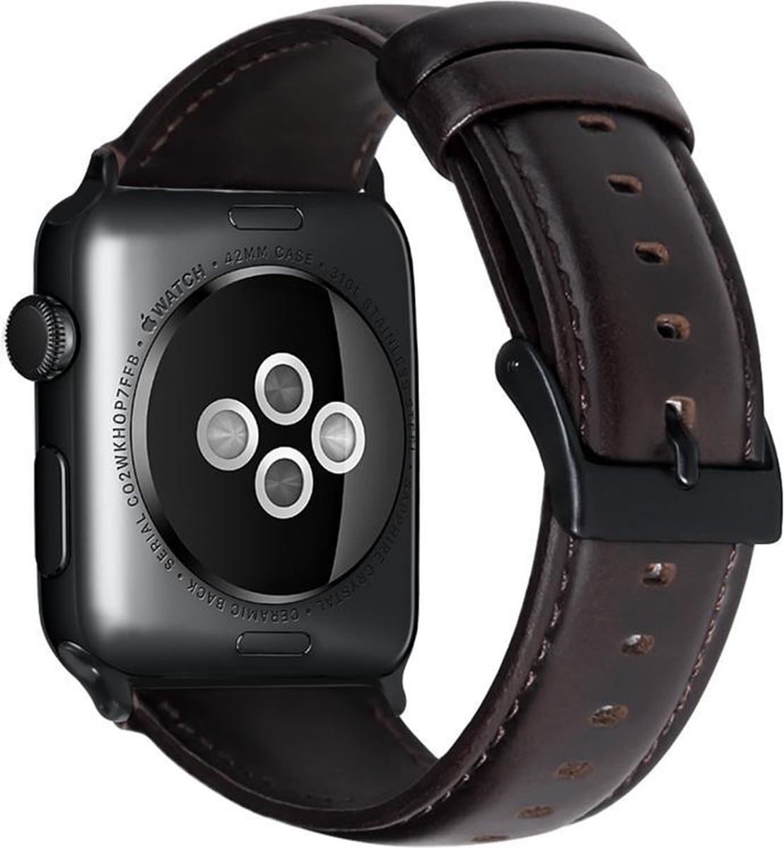 By Qubix - Geschikt voor Apple Watch bandje - Luxe Echt Lederen bandje - Donkerbruin - Geschikt voor Apple Watch 44mm / 45mm / 46mm / 49mm (Ultra 1,2 en 3) - Smartwatch bandje - leren smartwatchbandje - Horlogebandje