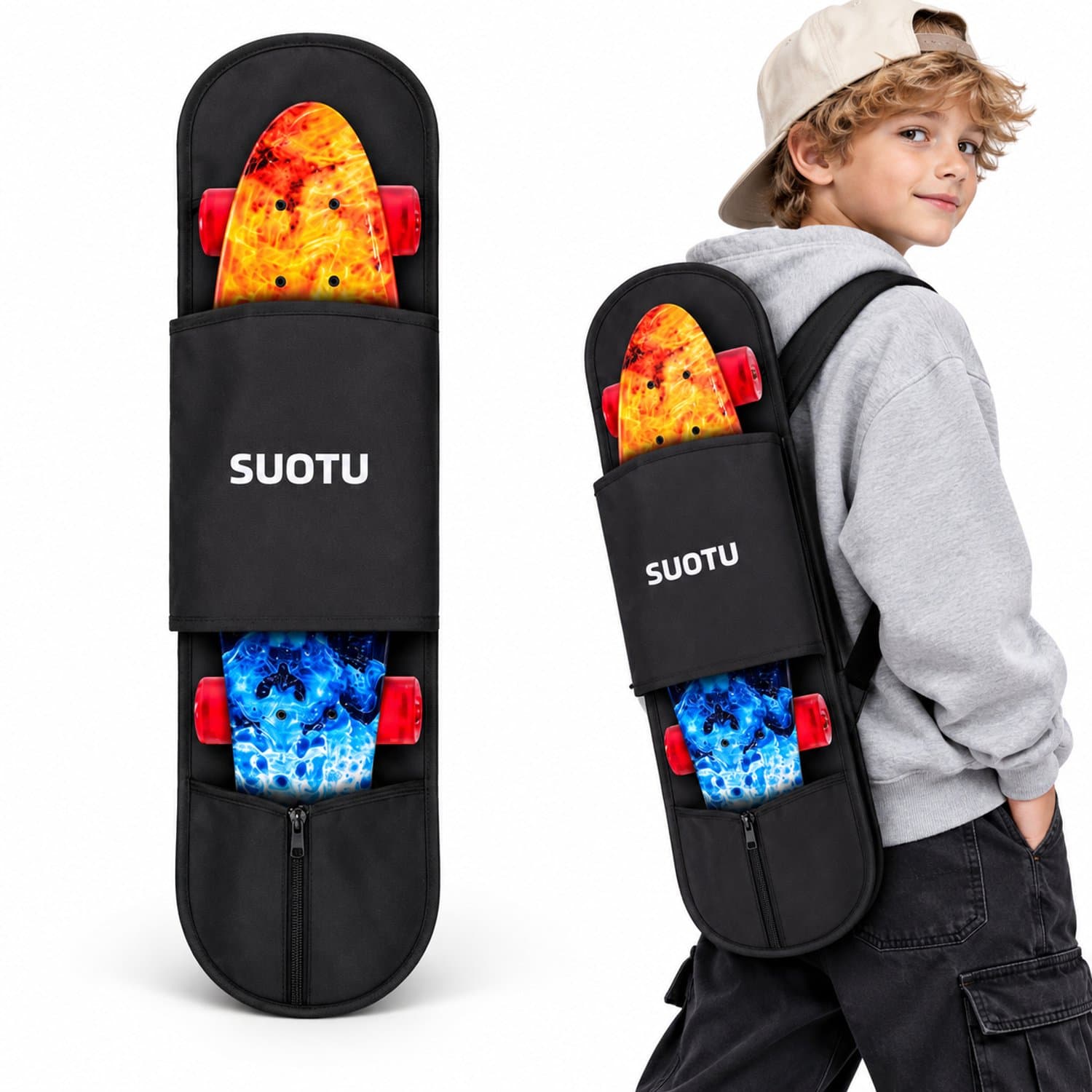 Suotu Draagtas voor Skateboard - 58X16CM - Skateboard Meisjes/jongens - Skateboardaccessoires - Zwart