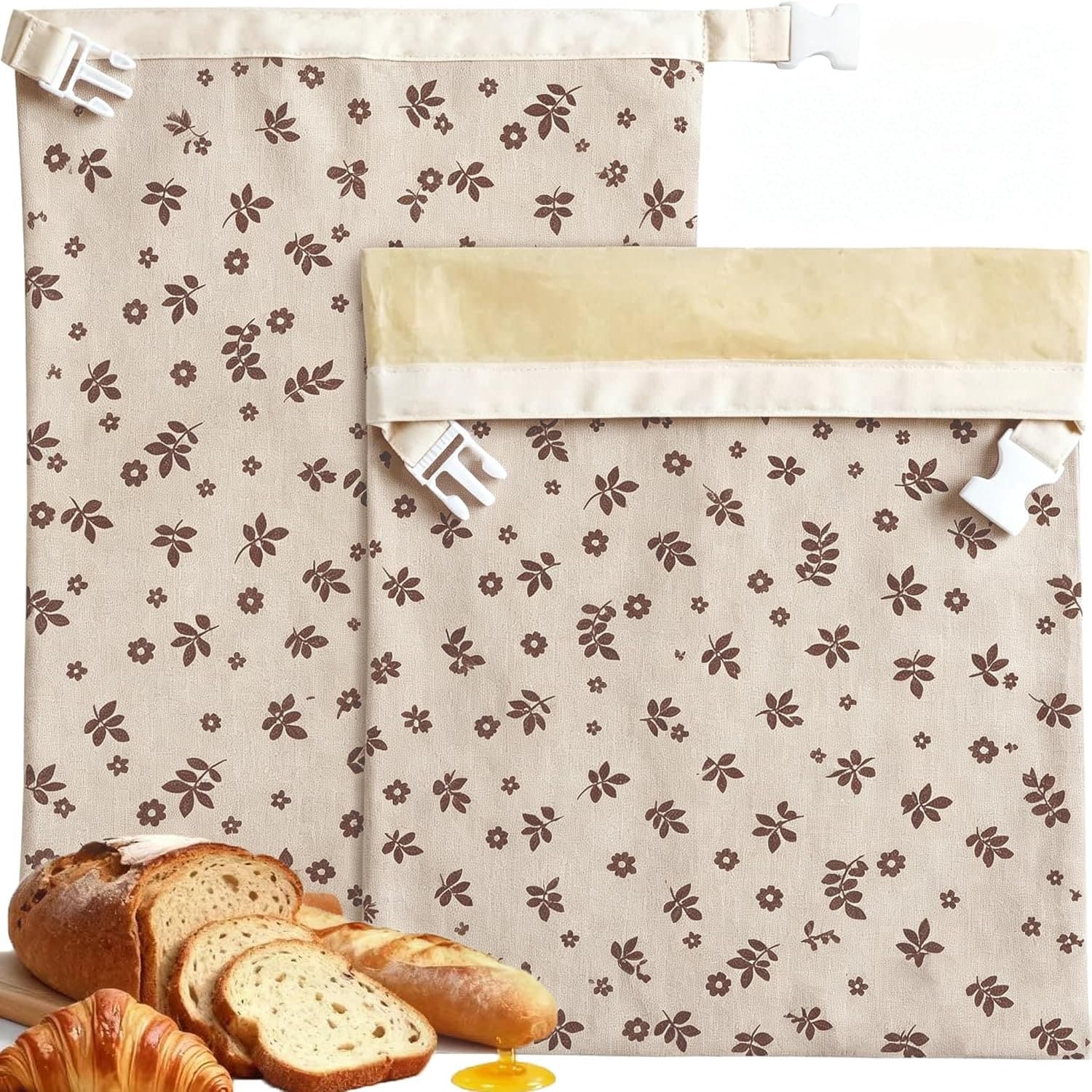 2 stuks - bijenwas broodzakken - Groot en Draagbaa - voor zuurdesembrood - Herbruikbare katoenen bijenwaszakken - voor zelfgebakken brood - geschikt voor de vriezer - voor het bewaren van de versheid - 43x33cm