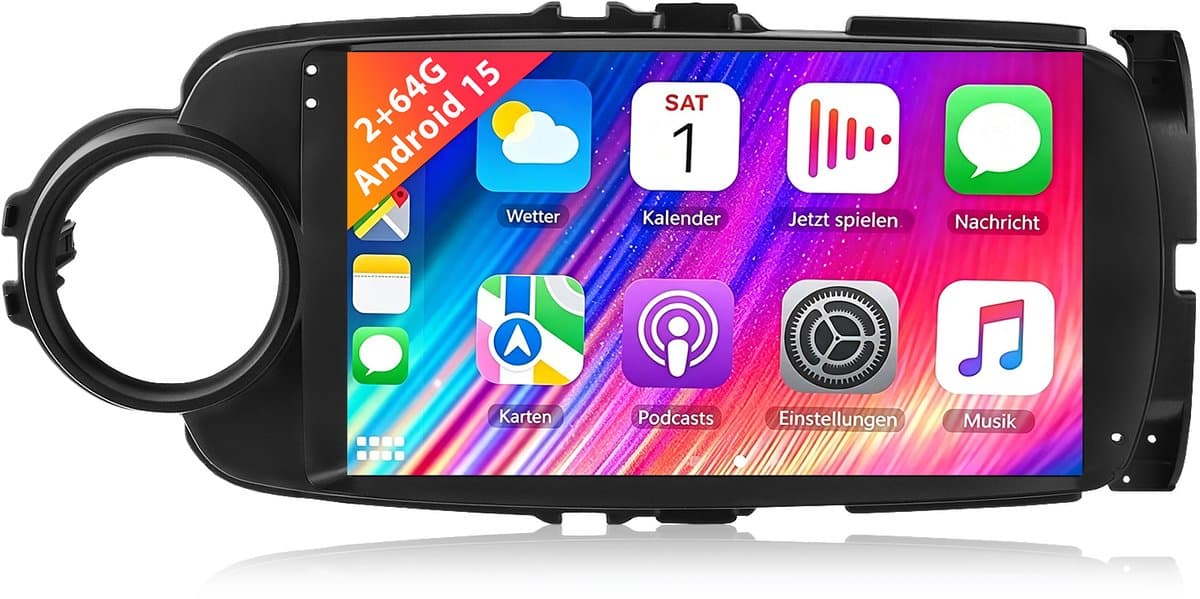 Cestovet Autoradio - Geschikt voor Toyota Yaris 2012-2017 - Carplay & Android auto - 2GB+64GB - GPS Navigatie Bluetooth WIFI FM - Zwart