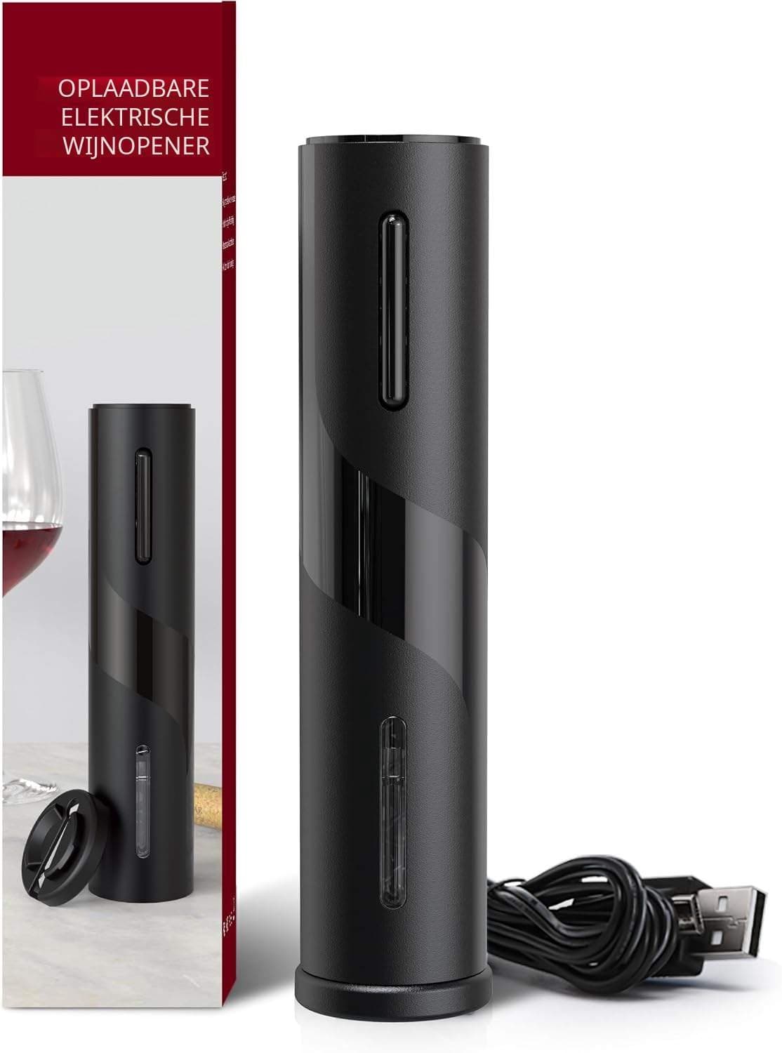 QEVA Elektrische Kurkentrekker Set - Kurkentrekker - Wijn Opener - Zwart - 32cm x 15cm x 7cm