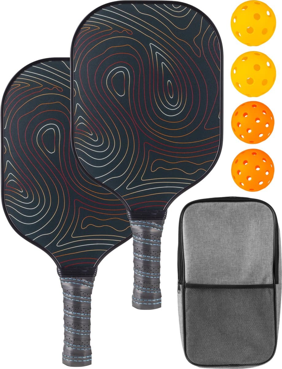 Nuvance Pickleball Set - Incl. 2 Paddles, 4 Ballen en Schoudertas - Glasvezel - voor Kinderen en Volwassenen