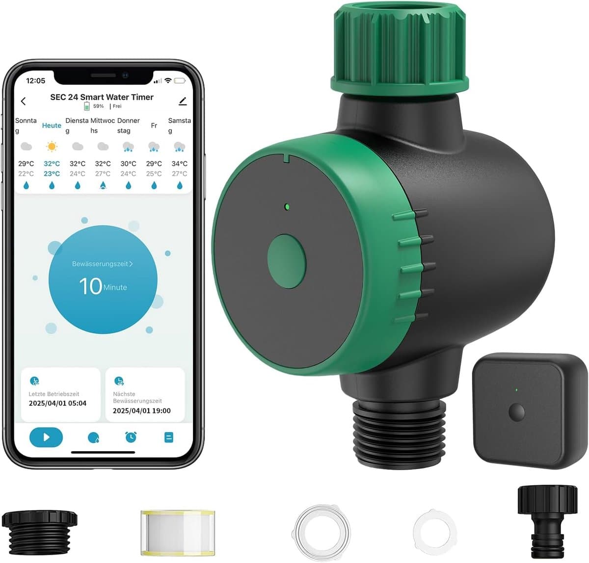 Irrigatiecomputer - Watercomputer Wifi - Tuin Bewateren - App Bediening - 20 Programma's - Groen/Zwart