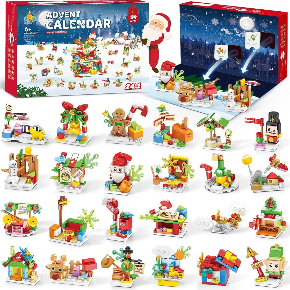 ZOSUDULL - adventskalender 2026 - 24 bouwverrassingen - bouwstenen kinderen - Bouwspeelgoed - adventskalender 2026 kinderen - 24-in-1 kerstmanwerkplaats - 24 modellen - 6+ - multicolor