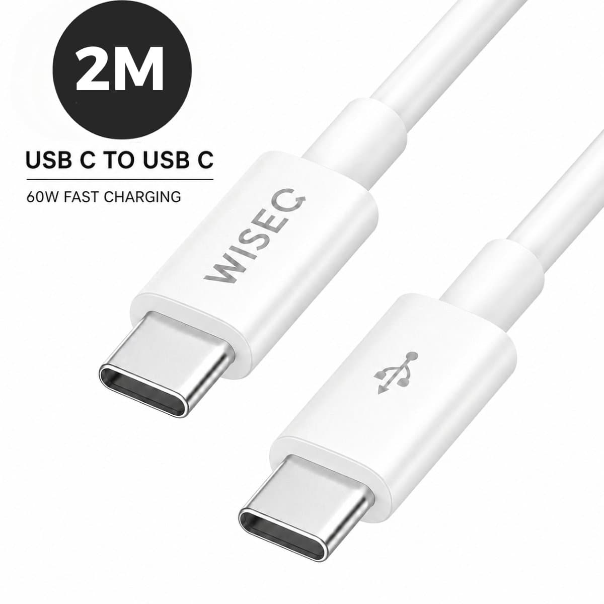 WiseQ USB C Kabel 2 Meter USB C Oplader Kabel - Wit