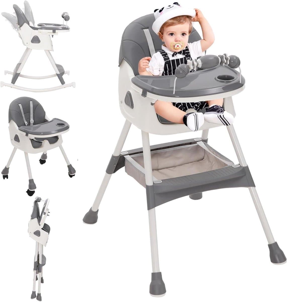 Kinderstoel - Eetstoel baby - Veilig eten - 3-in-1 functie - Vanaf 6 maanden - Grijs