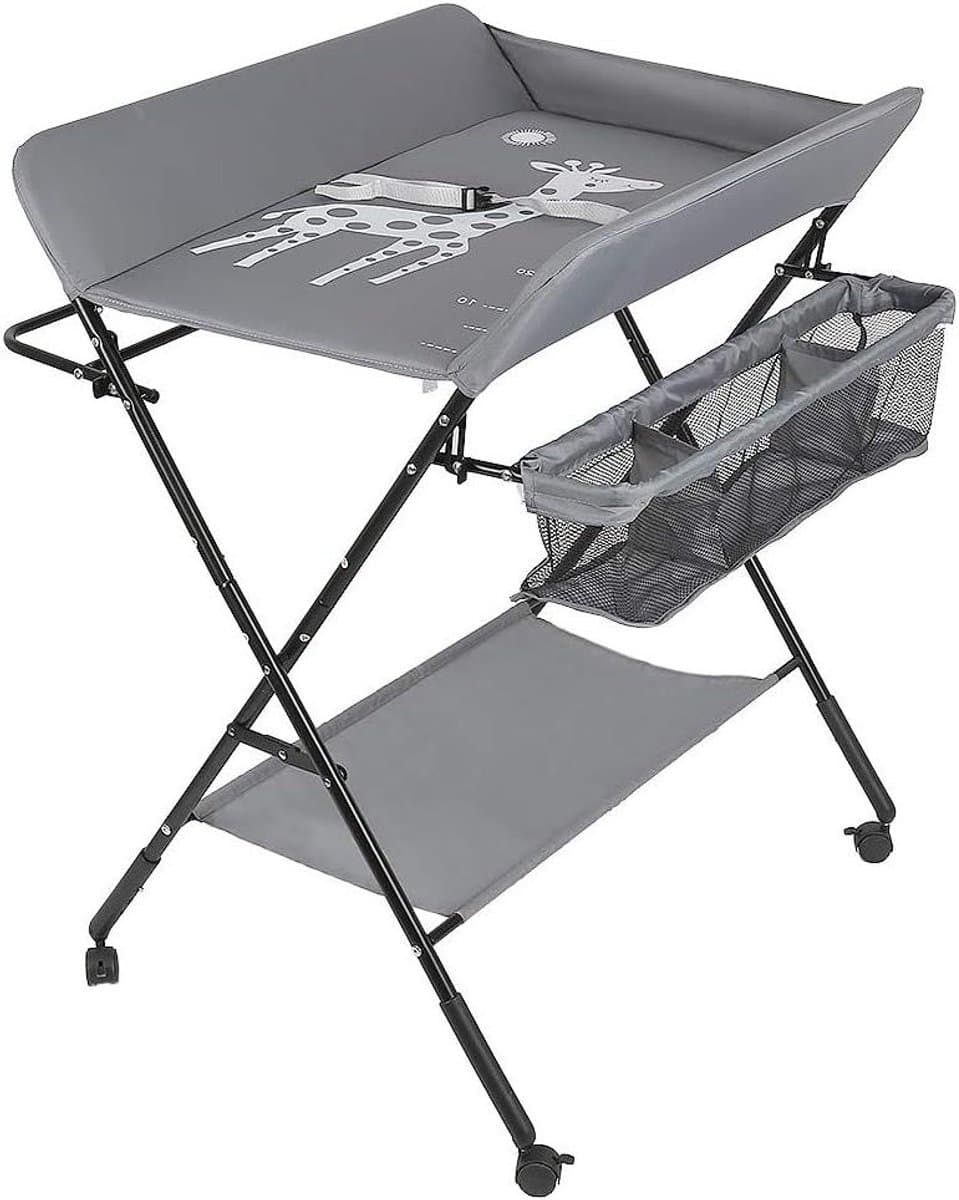 Baby Verschoontafel - Commode Inklapbaar - Baby Verzorgen - In Hoogte Verstelbaar - 74 x 63 x 98 cm - Grijs