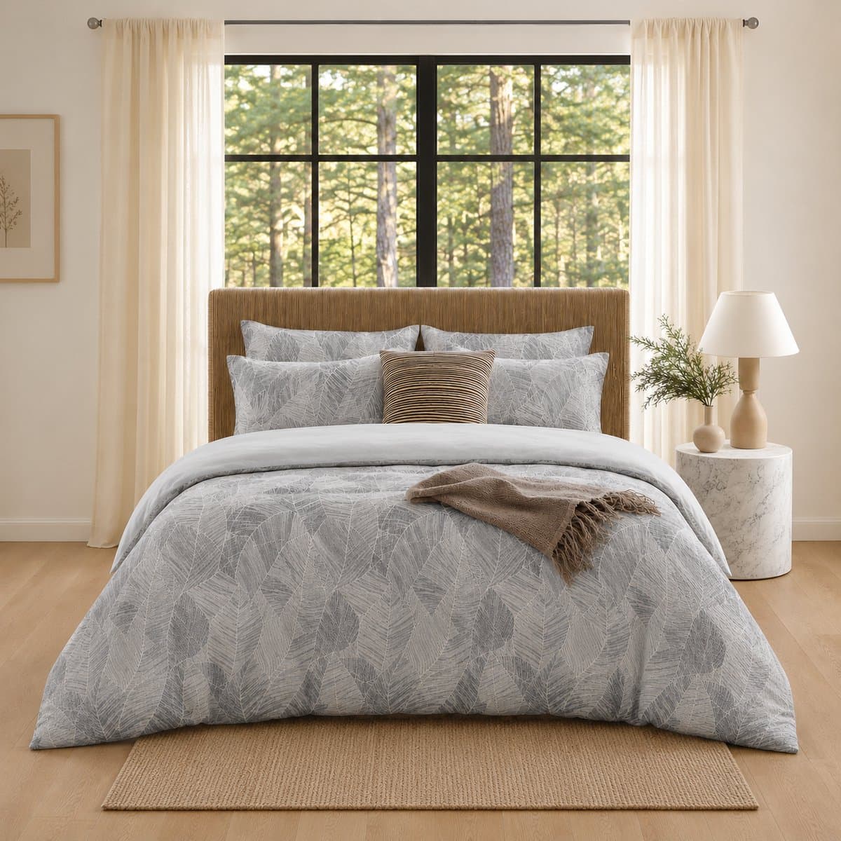 MeiLun Home Botanical Beddengoedset 3-delig – Fern Mist – 90x200 cm Hoeslaken – Dekbedovertrek 140x220 cm + Kussensloop 50x70 cm