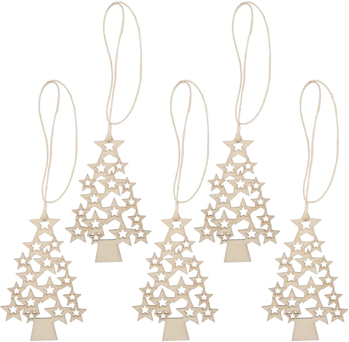 Dailygoods- Kersthangers Set van 5 - Houten Decoratie - Kerstboomhangers - Hangornamenten - Boomversiering - Diameter 10 cm - Kerstdecoratie