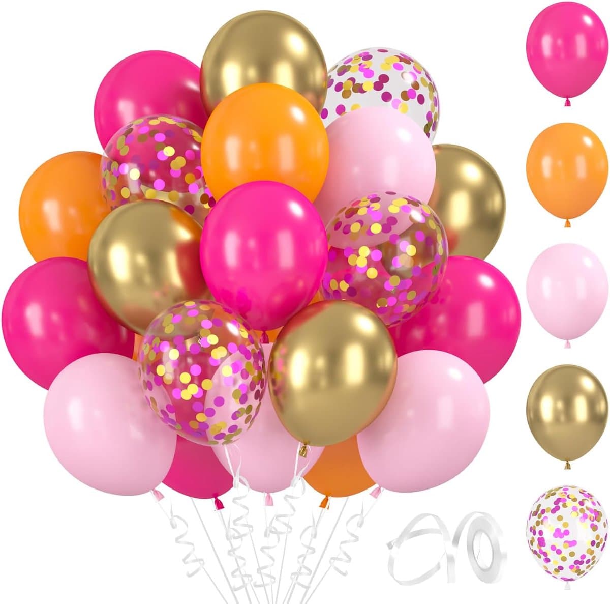 Ballonnen set - Feest decoratie - Feestelijke viering - Hoogwaardig latex materiaal - 60 stuks - Roze oranje goud