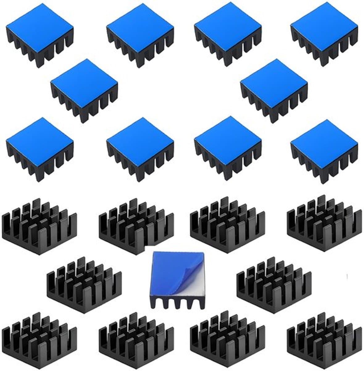 - Koellichaam - Aluminium radiator - Ideaal voor 3D-printer - Zwart - Thermische lijm - Geschikt voor elektronica - 20 stuks