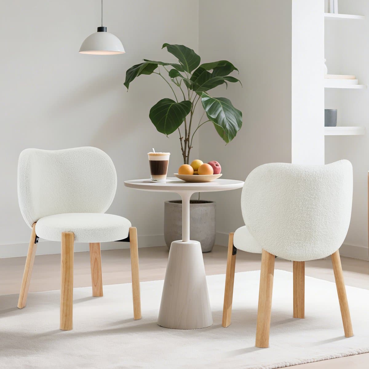 Triumpunpre - Hart‑Vormige Accentstoel - Zonder Armleuningen - Fluwelen Stoel - Houten Poten - Teddyfluweel Wit - 2 Stuks