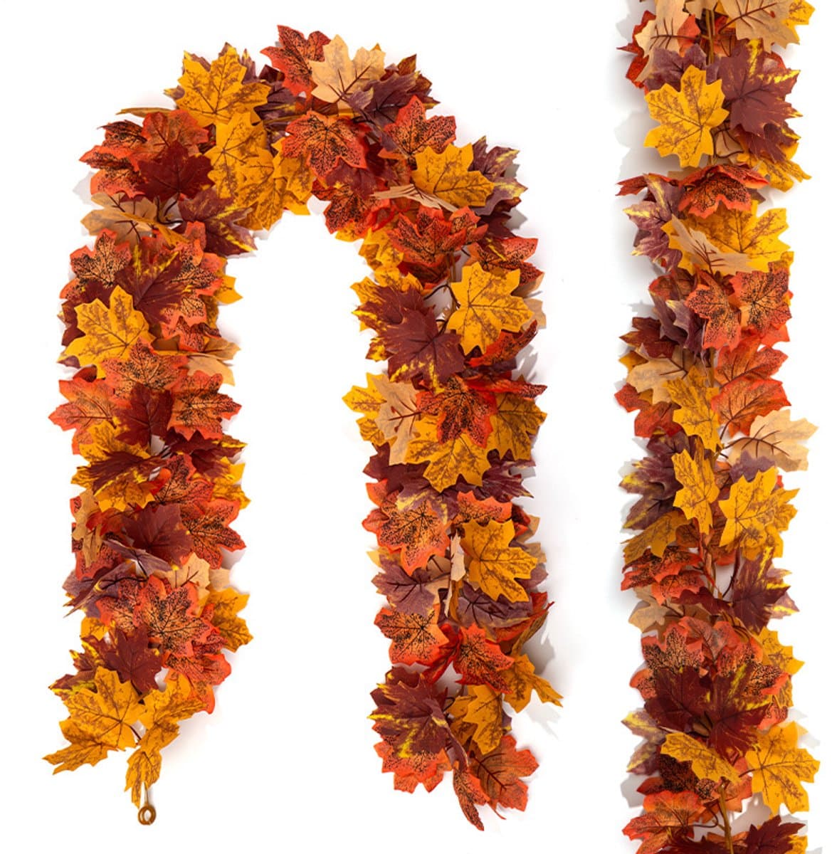 Kunstplant - 2 Stuks Kunstmatige Esdoorn Bladeren Krans - Artificial Autumn Hanging Garland - Kunstbloeme - Kunstplant Krans - Voor Binnen en Buiten - Halloween Thanksgiving Versiering - Realistische Herfstbladeren - Duurzaam Kunststof - 175cm