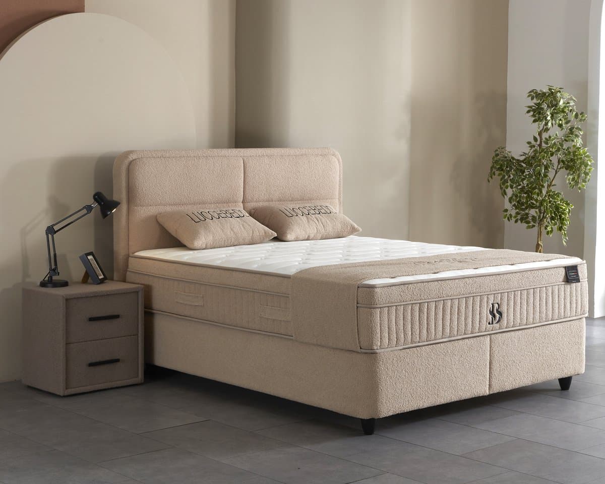 BSS Bedding Luccebedd - Complete Boxspring - Boxspring 140x200 - Boxspring met Opbergruimte - Bedden - Slaapkamerbed - 1 x Matras met Topper - 2 x Bedbox - 1 x Hoofdbord -Vlekbestendige & Gemakkelijk te Reinigen Stof