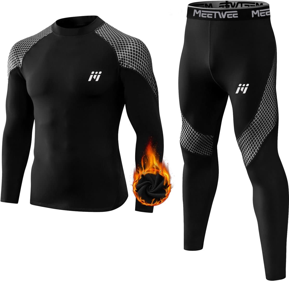 MEETHOO Thermo-ondergoed Heren Set / Thermo kleding set voor mannen-Zwart-S