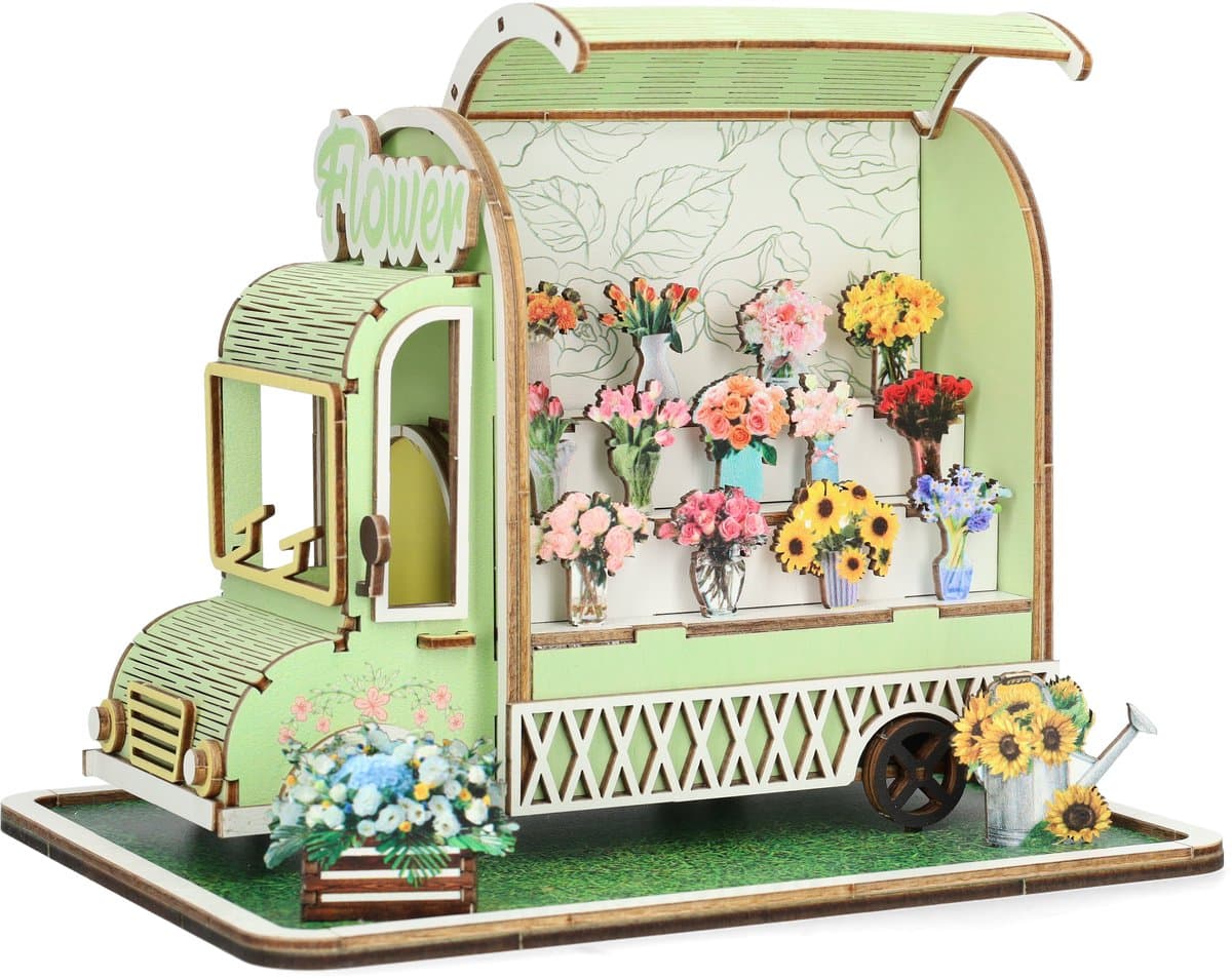 Crafts&Co Miniatuur Bouwpakket Bloemenwinkel - Houten 3D Puzzel voor Kinderen - Knutselen - Hobby - Montessori - DIY Educatief Speelgoed - Cadeau voor Meisjes en Jongens - 89 Stukjes - Vanaf 7 jaar - Groen