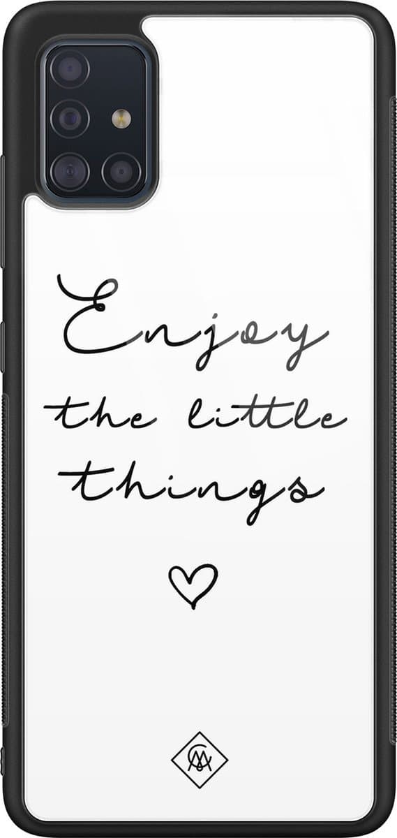 Casimoda® hoesje - Geschikt voor Samsung Galaxy A51 - Enjoy Life - Luxe Hard Case Zwart - Backcover telefoonhoesje - Wit