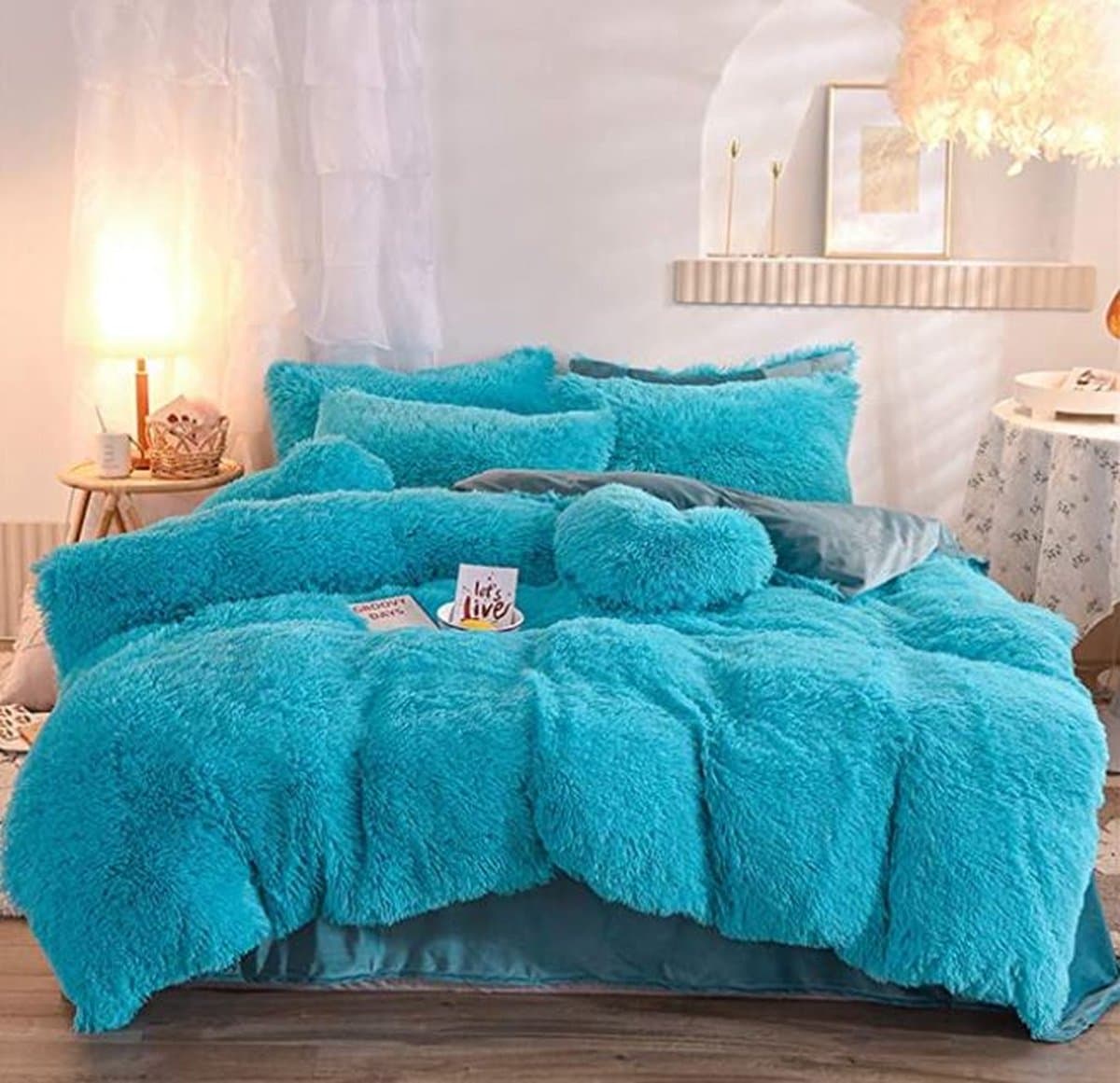 Foozzy Blauw- Ultra zachte fluwelen Lits-jumeaux - 240-220 dekbedovertrek - Luxe - Warm - Pluche Fluffy overtrek + Kussenslopen