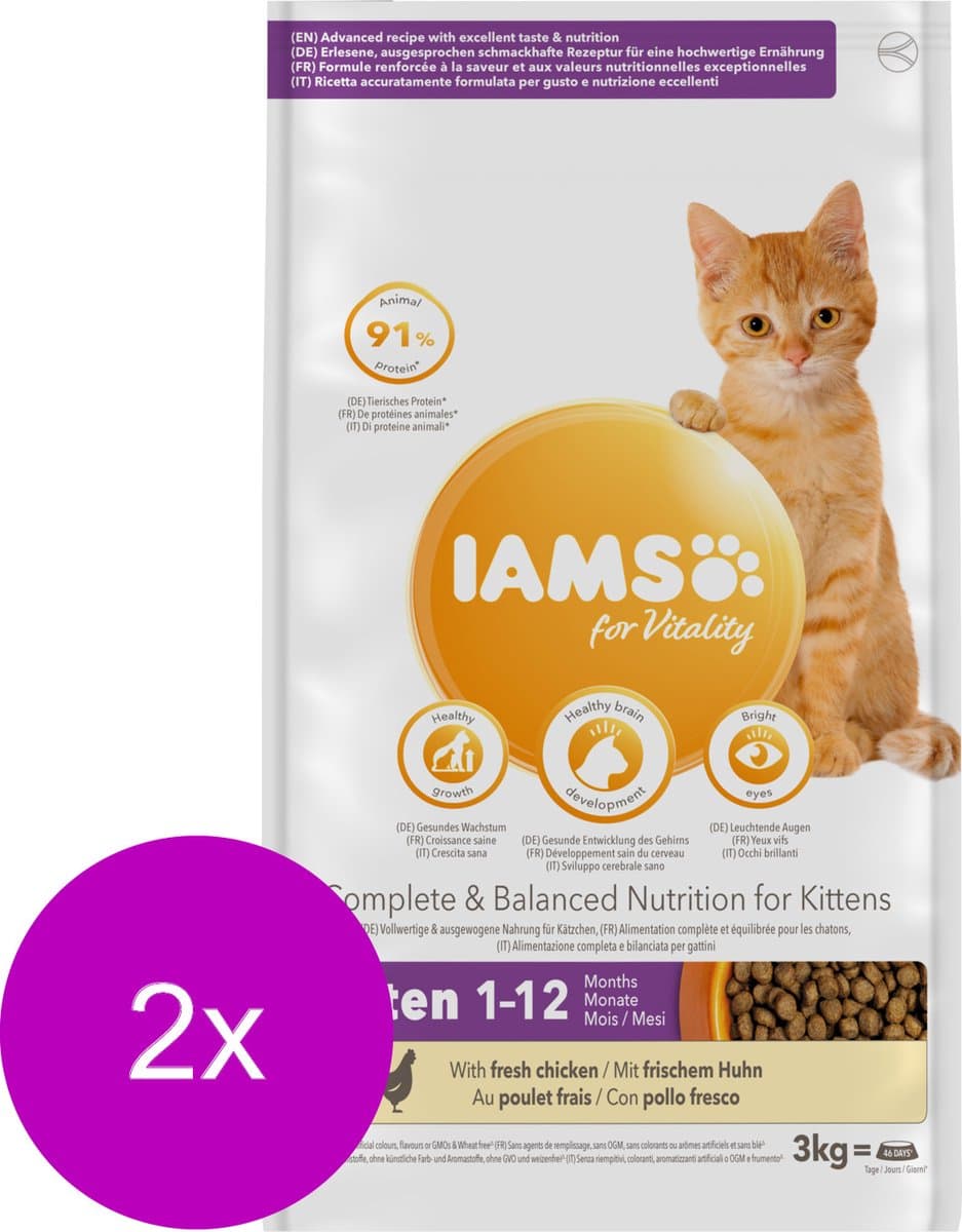 Iams Kitten & Junior Kip - Kattenvoer - 2 x 3 kg