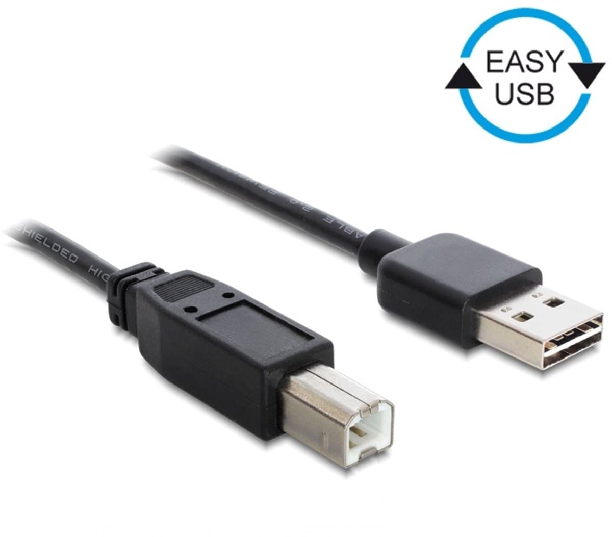 Easy-USB-A naar USB-B kabel - USB2.0 - tot 2A / zwart - 2 meter