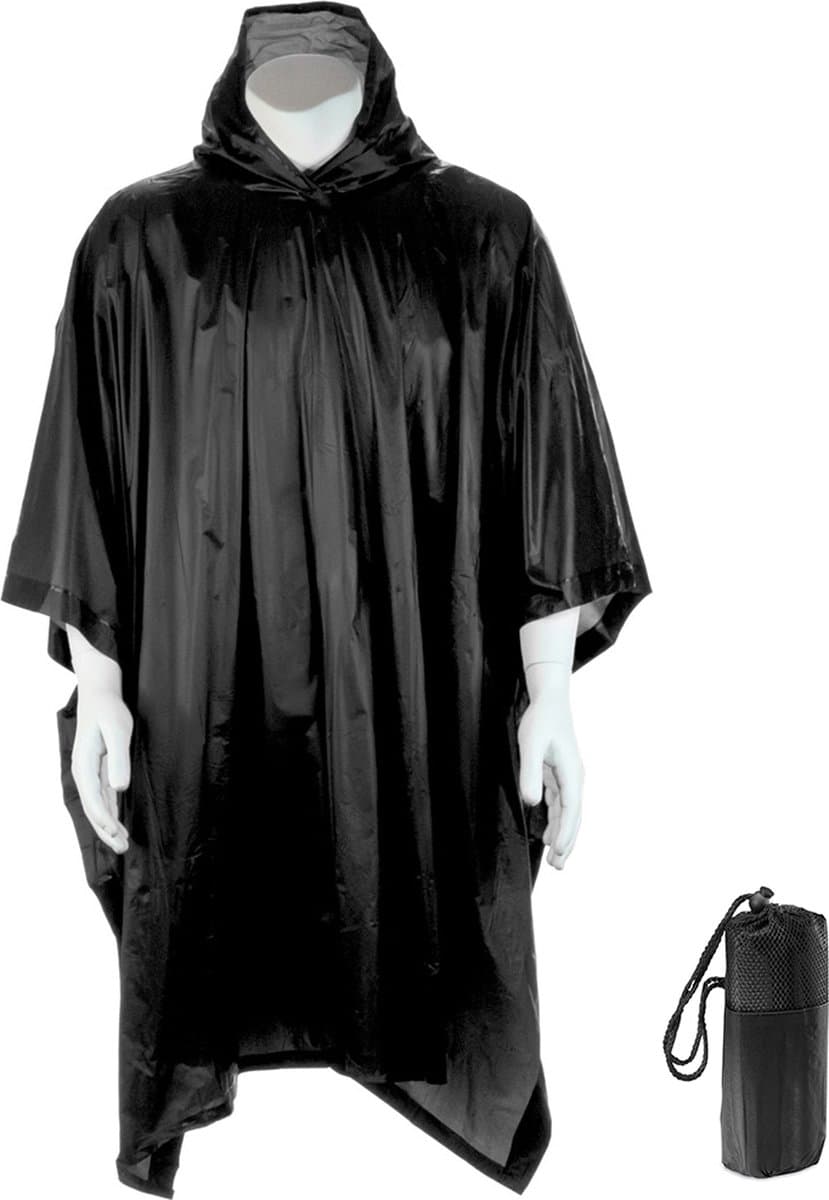 PEVA regenponcho met opbergzak - Poncho regen - Fietsponcho - Regenkleding - Dames & heren - One size - Zwart