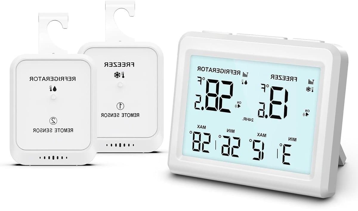 Allecto Plus - Thermometer voor koelkast en vriezer met 2 sensoren en alarmfunctie - Huis- en keukenthermometer met min/max temperatuur - Geschikt voor bars - ℃/℉ weergave